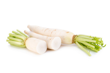 Daikon radishes isolated on white background