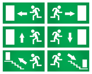 Emergency exit signs set.