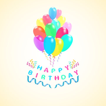 birthday balloons with ribbons, happy birthday card, greeting card