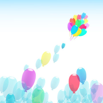 birthday balloons with ribbons, happy birthday card, greeting card