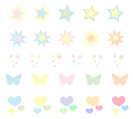 Set of cute pastel stickers, brushes. Heart star. Vector illustration