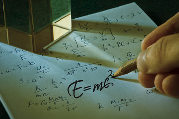 Albert Einstein well known physical formula, E=mc2 - obrazy, fototapety, plakaty