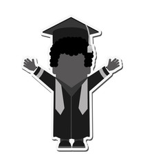 boy man male cartoon graduation cap university cloth icon. Flat black white and isolated design. Vector illustration
