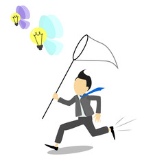 Businessman catching ideas , businessman running with a net for