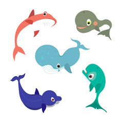 Collection of vector whale icons or illustrations