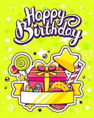 Vector creative colorful illustration of gift box, sweets with r