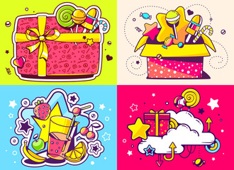 Vector creative colorful set of birthday illustration with gift