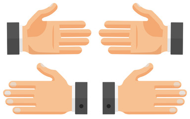 Vector flat hands set. Right, left palms. Front and back sides.