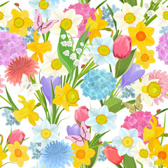spring floral design on the white background. colorful seamless