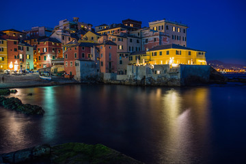 Genoa Boccadasse , district of Genoa at night ,Italy