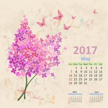lovely bouquet of Lilac on grunge background. Vintage Calendar f