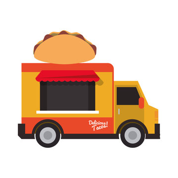 taco truck delivery fast food urban business icon. Flat and isolated design. Vector illustration