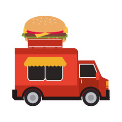 hamburger delivery fast food urban business icon. Flat and isolated design. Vector illustration
