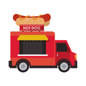 hot dog truck delivery fast food urban business icon. Flat and isolated design. Vector illustration