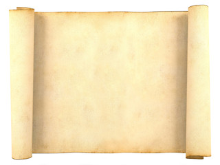 Old blank antique scroll paper isolated on white background