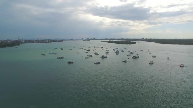 Aerial shot of the yachts and boats, Atlantic Ocean, Miami Beach