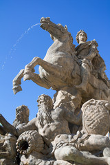 Caesar's fountain ( Caeasarova kasna ), Upper Square ( Horni namesti ), Olomouc, Czech Republic / Czechia - baroque sculpture from 18th century. Equestrian statue of roman emperor