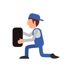 repairman wheel hat builder constructer worker proffesional icon. Flat and isolated design. Vector illustration