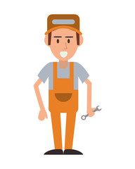 repairman wrench hat builder constructer worker proffesional icon. Flat and isolated design. Vector illustration