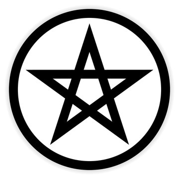 Pentagram button on white.