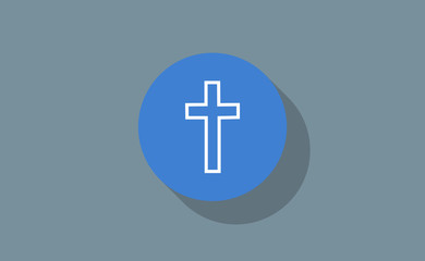 Obraz premium Vector cross religion symbol icon in circle with long shadow on flat background