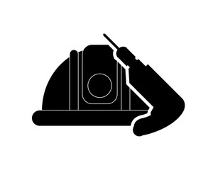 flat design helmet and drill icon vector illustration