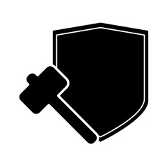 flat design shield and hammer icon vector illustration