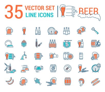 Vector set on the subject of beer and brewing in a linear design