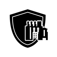 flat design factory and shield icon vector illustration