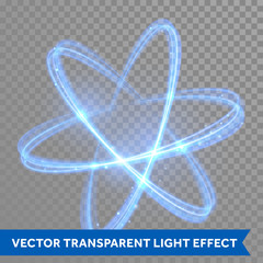 Vector blue neon crossed circles light trail - obrazy, fototapety, plakaty