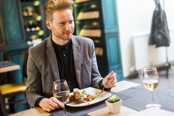 Young man in restaurant