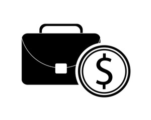 flat design briefcase and coin icon vector illustration