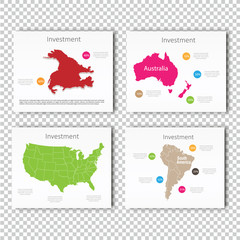 Business Investment slide set of USA, North America, Africa, Australia Maps Presentation slide Template