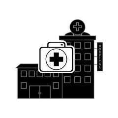 flat design hospital and first aid kit icon vector illustration