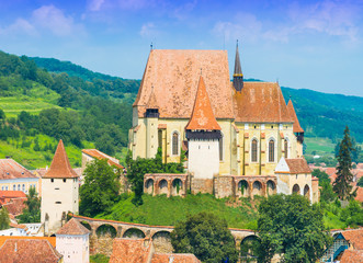 Beautiful medieval architecture of Biertan fortified church in Sibiu, Romania protected by UNESCO World Heritage Site 