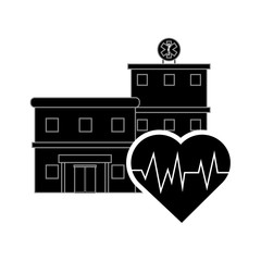 flat design hospital and heart cardiogram icon vector illustration