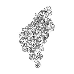 Hand Drawn Ornament with floral pattern. for coloring book for adult. Template for Greeting Card. Vector Monochrome background