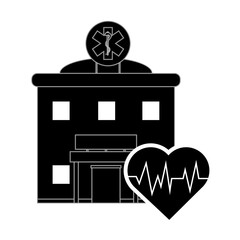 flat design hospital and heart cardiogram icon vector illustration