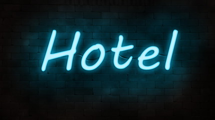 Obraz premium neon sign(Hotel) on brick wall