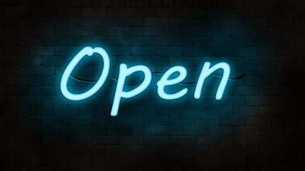 Obraz premium neon sign(open) on brick wall
