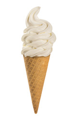 Vanilla soft ice cream waffled cone.
