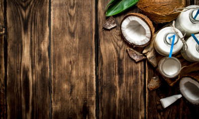 Obraz na płótnie Canvas Coconut milk in bottles.