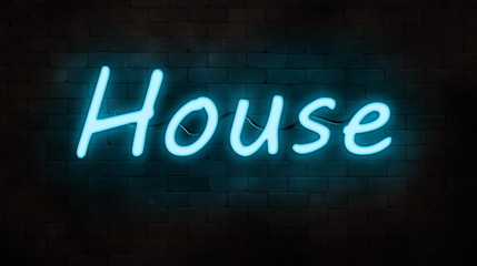 neon sign(house) on brick wall