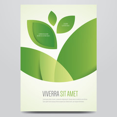 Vector eco flyer, poster, brochure, magazine cover template. Modern green leaf, environment design.
