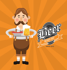 man mustache cloth beer drink alcohol beverage oktoberfest festival icon. Colorful design. Vector illustration