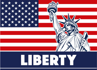 Statue of Liberty, USA,map, flag and symbol