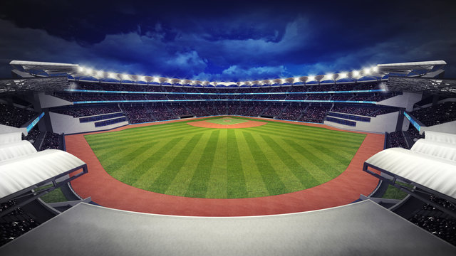 amazing baseball stadium with fans under roof