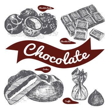 Vector illustration black and white set with confectionery