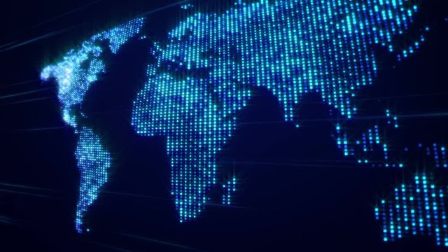 World map shining from flying stars.Flying particles create world map.Good for news intro screensaver.Title text like NEWS REPORT and SPORT, WETHER.Blue.