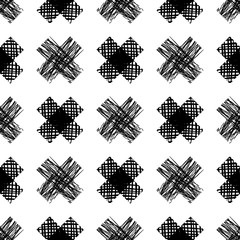Obraz premium Seamless vector geometrical pattern. Endless black and white background with hand drawn cross.